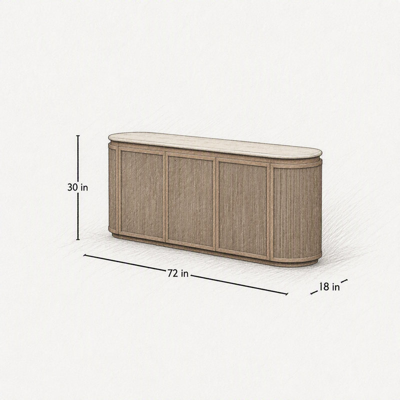 Buffet élégant avec dessus en pierre et dessus en corde avec corde idéal pour le rangement élégant dans les salles à manger ou les espaces de vie
