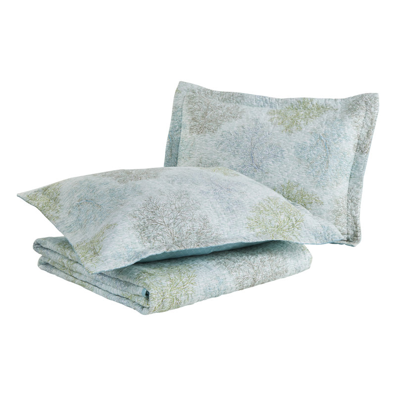 Ensemble de courtepointe réversible en coton salé bleu Laura Ashley, Courtepointe très grand et 2 très grandes taies