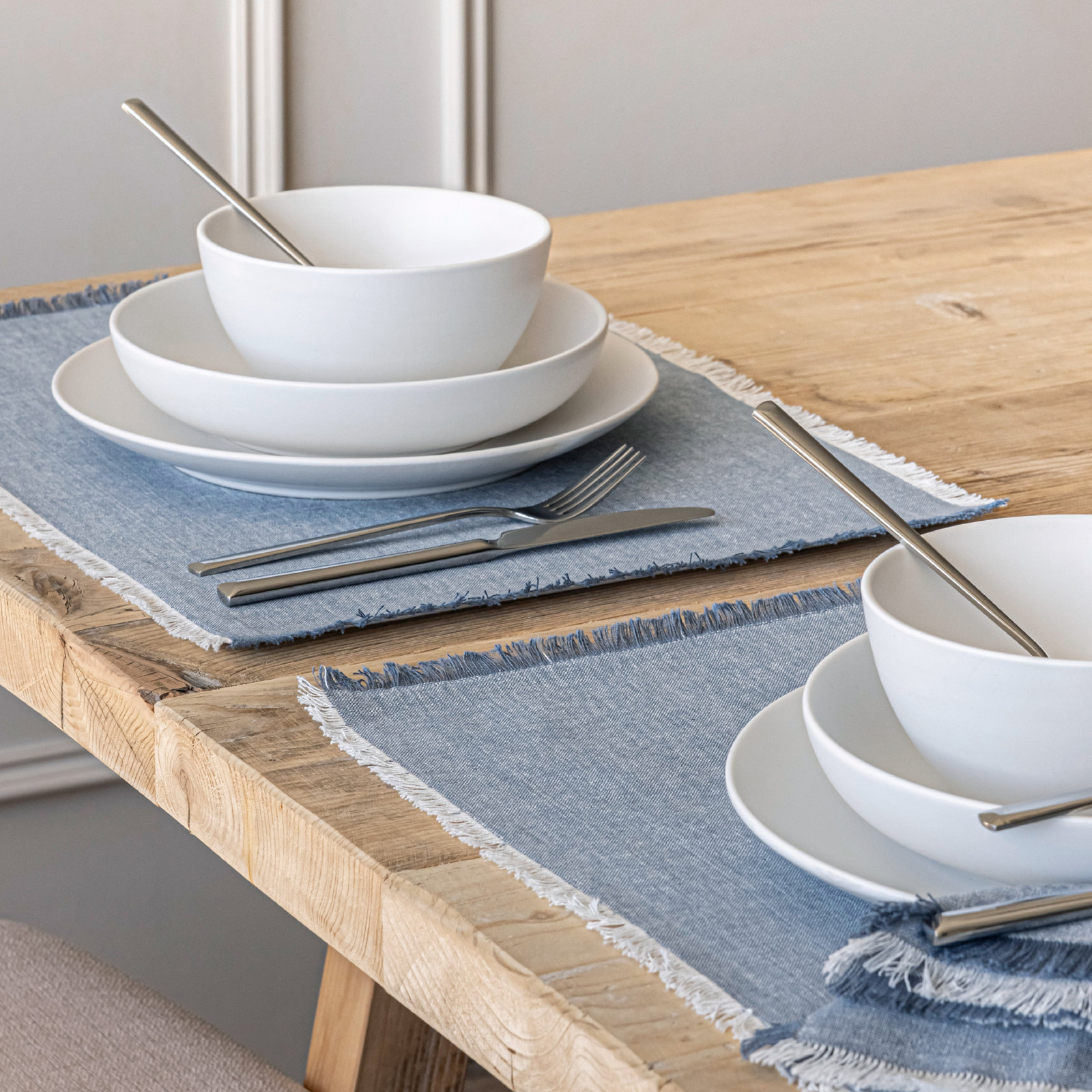 Woven Frayed Chambray Placemat, Blue