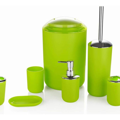 ElegantGreen 6-Piece Luxury Bathroom Set: Lotion Bottles, Toothbrush Holder, Tooth Mug, Soap Dish, Tet Brush, Trash Can