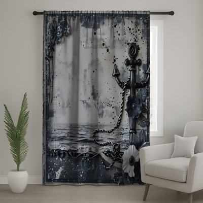 Anchor Window Curtains, Nautical Sheer & Blockout Curtains - 1 Panel
