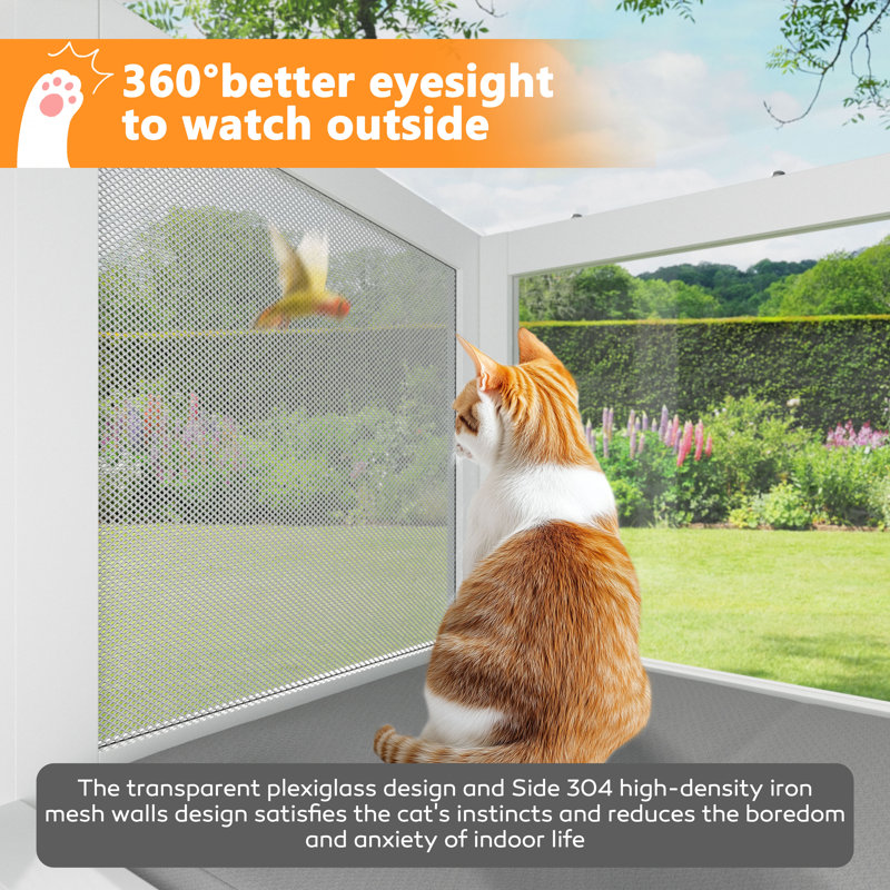 Expandable Window Enclosure For Indoor Cats, Cat Window Box, Window Catio Universal Cat Window Perch with Waterproof Transparent Top Fits Vertical Windows 26" to 42" Wide, for Sunbathing, Napping & Nature Viewing