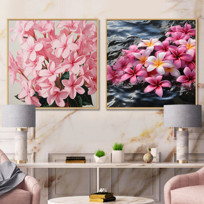 Pink Plumeria Paradise I - Plumeria Wall Art Living Room Set Of 2