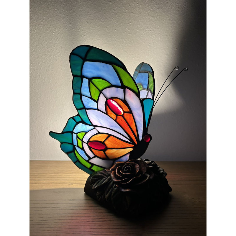 Tiffany Butterfly Mini Night Light Table Lamp Stained Glass 10"H