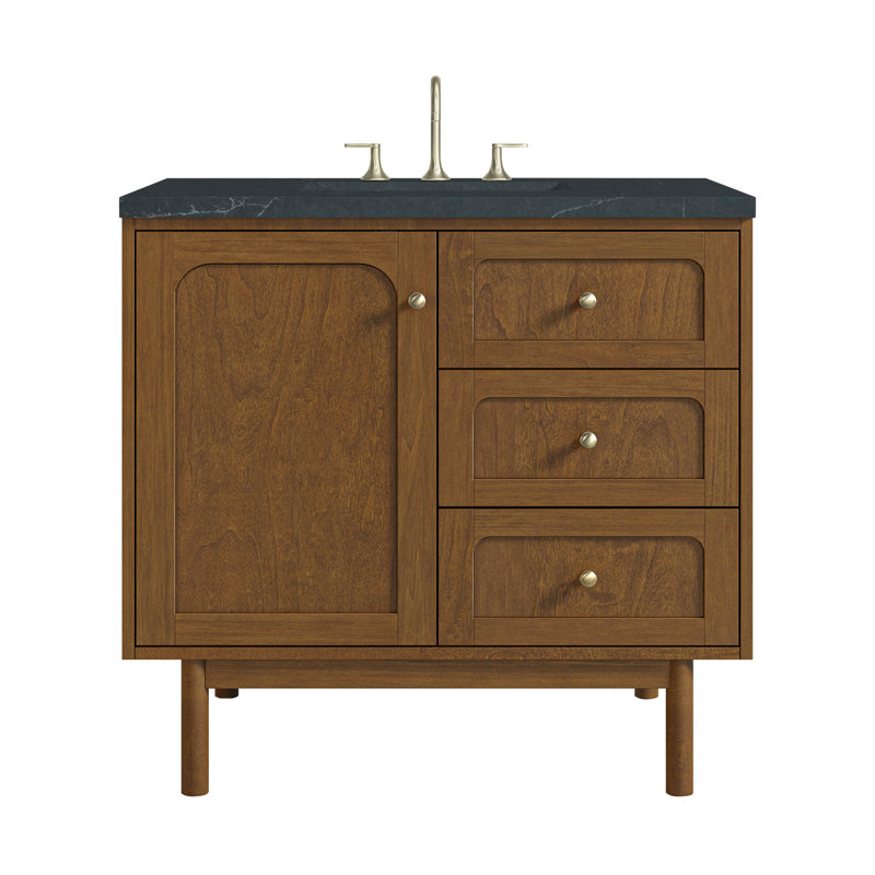 Laurent 36'' W Single Vanity, Charcoal Soapstone, 8" Widespread, Honey Brown