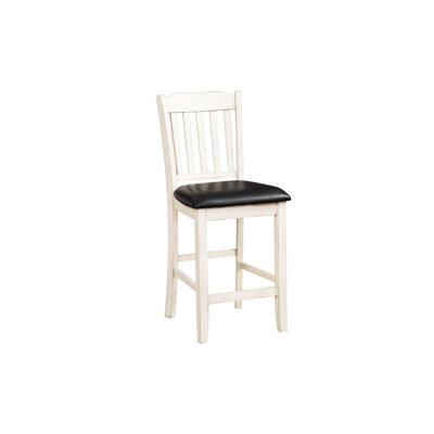 Counter Height Chairs Of 2, Antique White, Dark Brown Faux Leather, 250Lbs Weight Capacity, Wood Dining White 2Pc Chairs, Leather Upholstered Seat, Capacity