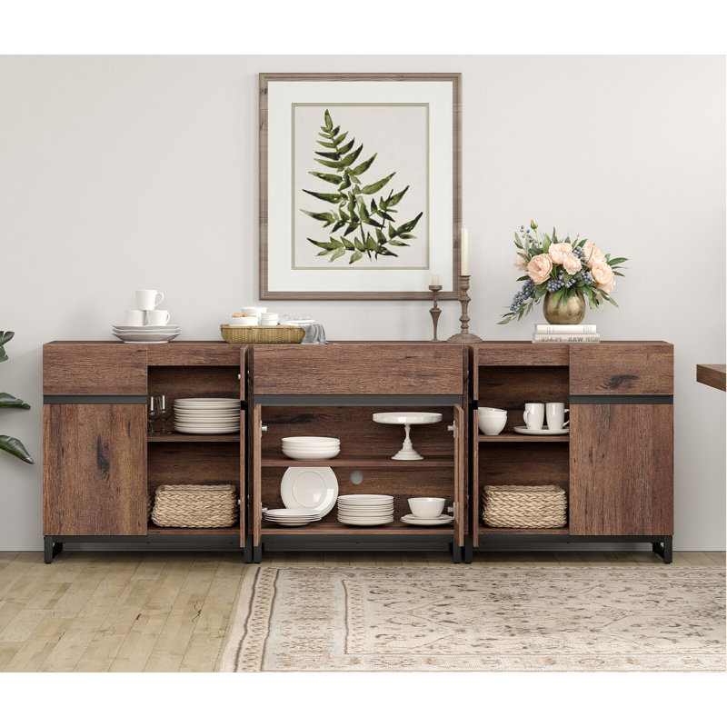 Buffet moderne avec tablettes réglables et tiroir, armoire de rangement 3 en 1 avec portes en verre, armoire à café pour le salon, cuisine