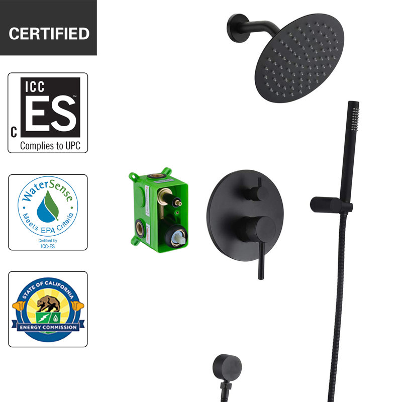 Matte Black Adjustable Rain Shower System with Handheld