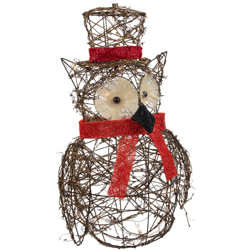 21" Lighted Glitter Rattan Owl Christmas Outdoor Decoration