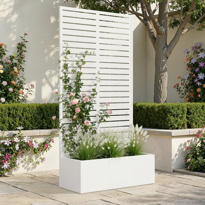 Metal Raised Garden Bed with Trellis, Garden Box for Vegetables and Flowers, Trellis Planter Box for Climbing Plants and Vines, Galvanized Raised Garden Bed