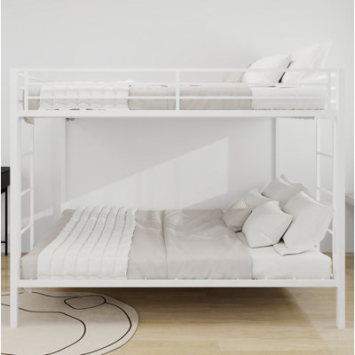 Lit superposé en fer carré multi-fonctionnel, lit supérieur simple et inférieur double, structure en métal robuste résistant à l'usure, idéal pour optimiser l'espace vertical dans n'importe quelle pièce, blanc