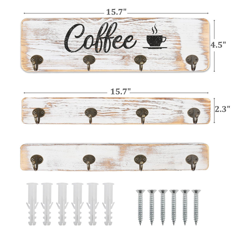 Porte-tasses mural Rustic, Blanc rétro