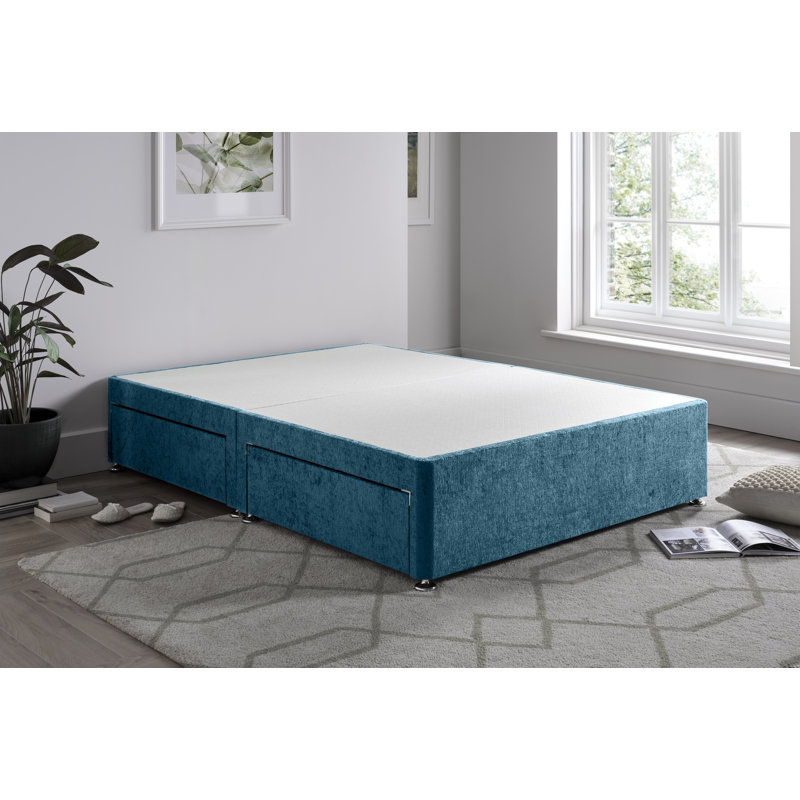 Chenille Divan Bed Base, Small Single (2'6), Teal, No Storage