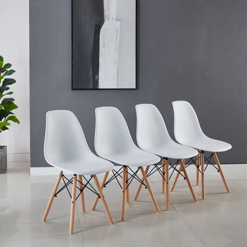 Ensemble de table de salle à manger 5 pièces, comprenant une table ronde et 4 chaises, blanc, Blanc, Blanc/naturel