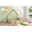 Lit simple en bois en forme de maison avec clôture, garde-corps, naturel-1194357233-1194357234