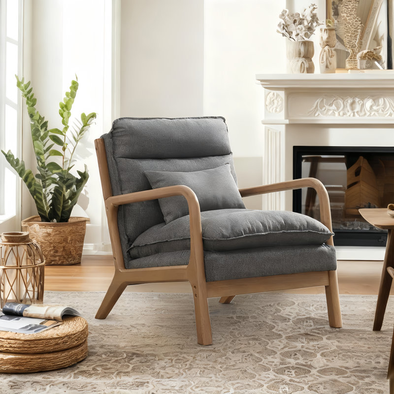Fauteuil rembourré avec coussin lombaire Eimantas, Lin gris
