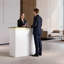 Reception Desk, 50 inch Rectangular Front Counter Table, Modern Office Reception Desk with Light Strip, 3 Drawers & Storage Cabinets, Retail Counter Table for Checkout, Lobby, Salon, Office