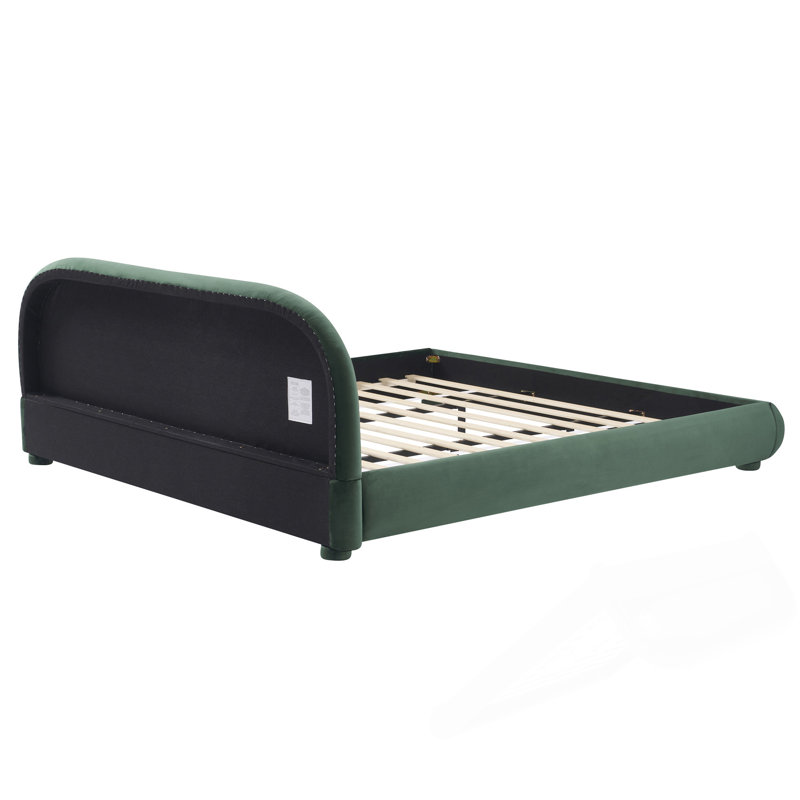 Lit plateforme tapissier très grand avec tête de lit courbée, Très grand lit, Vert