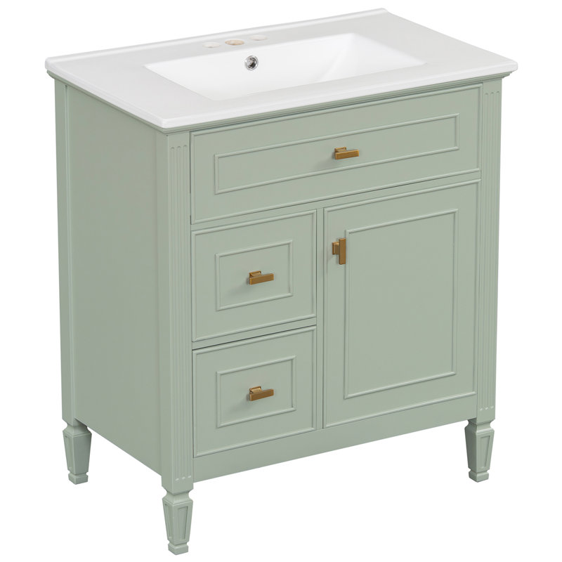 Meuble-lavabo 30 po avec lavabo en céramique, tiroir rabattable, Vert