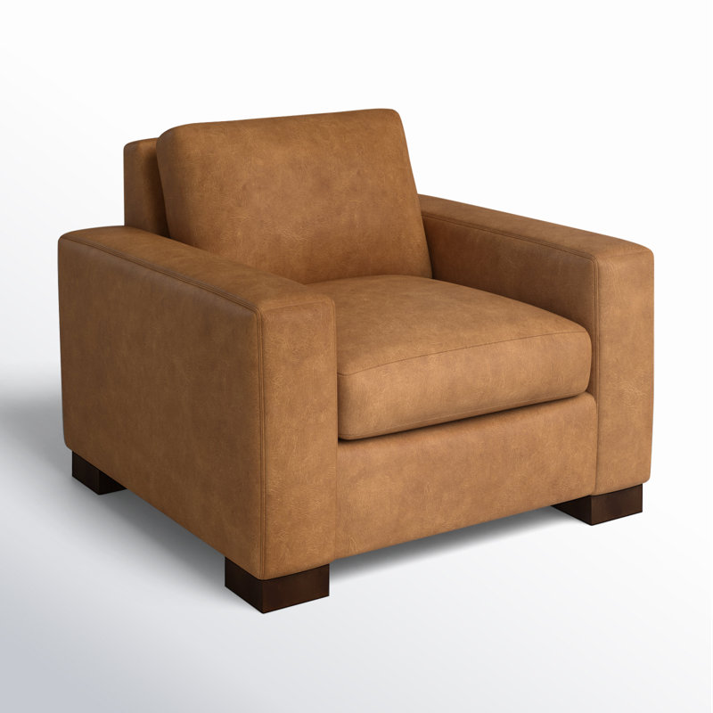 Fauteuil Jonie, Cuir véritable brun moyen Bistro