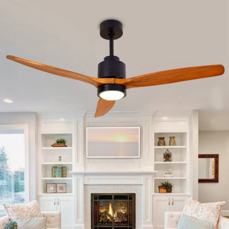 Ventilateurs de plafond en bois silencieux de 52 po avec lumières et ventilateur à distance résistant à l'humidité pour les patios, ventilateur de plafond à 6 vitesses pour la cuisine de la chambre à coucher, 3 lumières de couleur, fonction de min