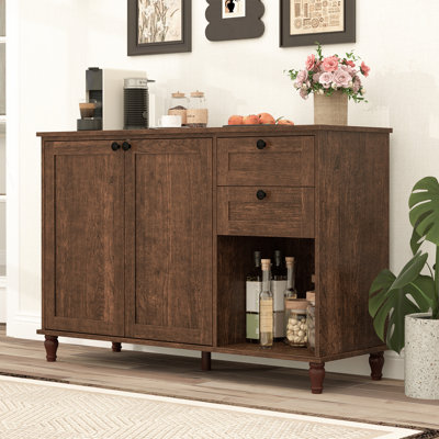 Buffet autoportant rustique de 47,24 po de largeur avec 2 tiroirs et tablette réglable, finition brun antique