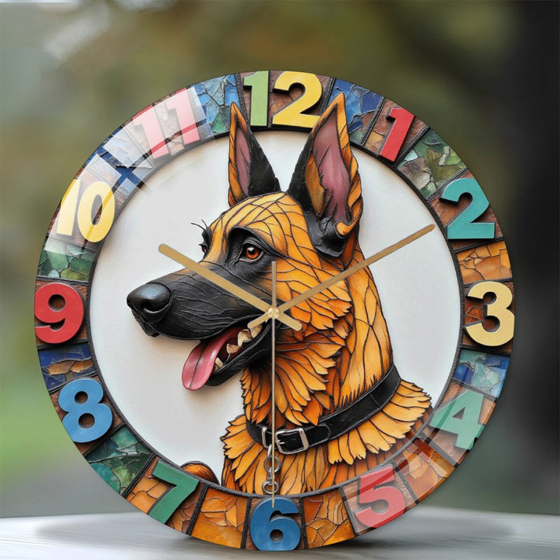 Horloge murale de berger allemand, art moderne de 12 po