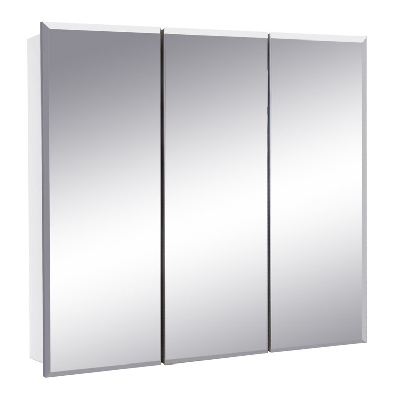 Bathroom Medicine Cabinet, Wall Mounted, Mirror, Clear Gloss, 30.1" H x 30.4" W x 4.4' D