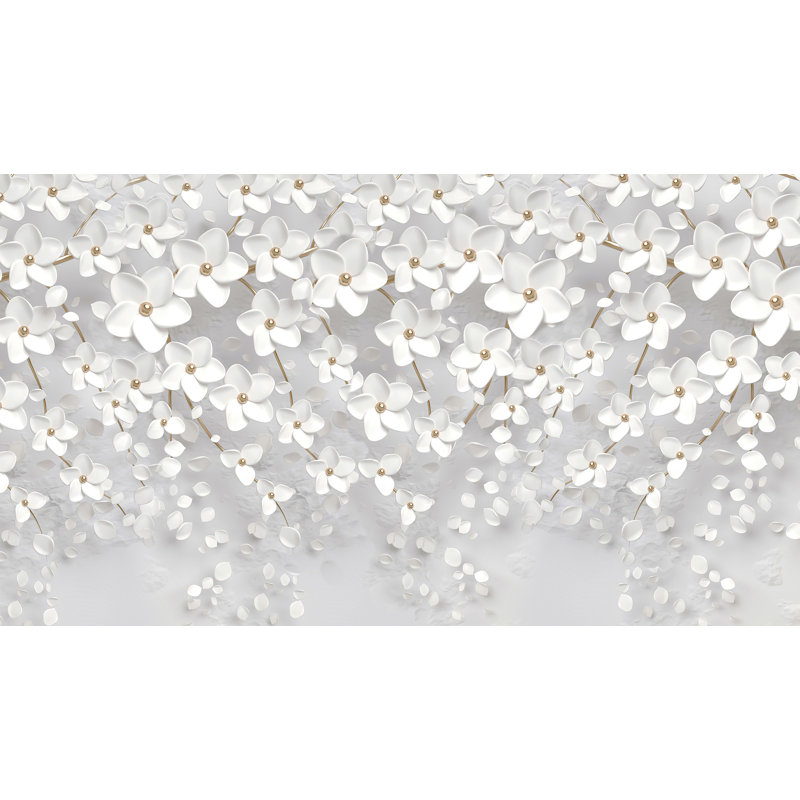 Art mural en toile blanche avec cascade de pétales blancs, H 30 po x l 40 po x P 1,5 po
