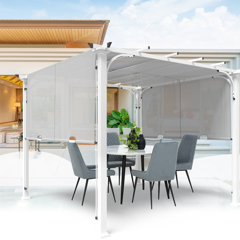 10 pi. L 10 pi. D Pergola en acier avec auvent, Gris