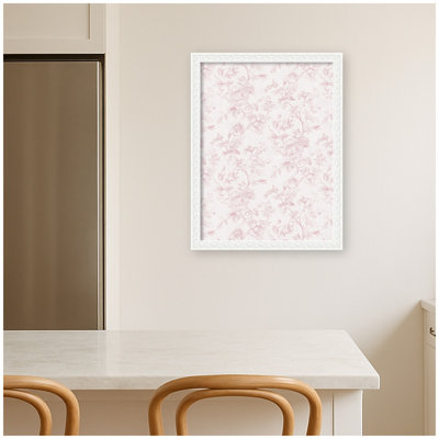 Framed Fabric Pinboard Pink and White Floral Toile Printed Bulletin Board