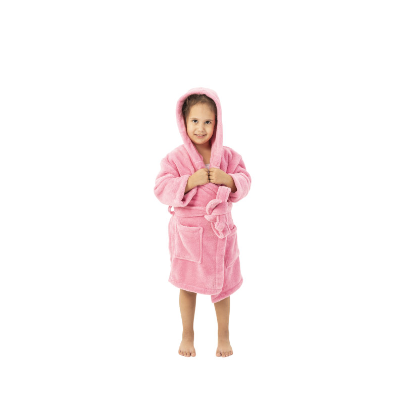 Peignoir 100% microfibre en molleton avec poches et capuche pour les enfants, M, Rose