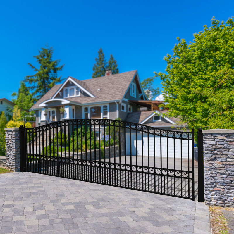 Paris Style Black Steel Arched Driveway Gate 16 x 6 Feet