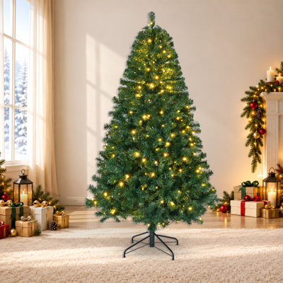 Sapin de Noël artificiel de 2,3 m (7,5 pi) préilluminé, avec 550 lumières DEL blanc chaud, 1346 pointes en PVC, branches articulées, sapin de Noël fourni pour la maison et le bureau