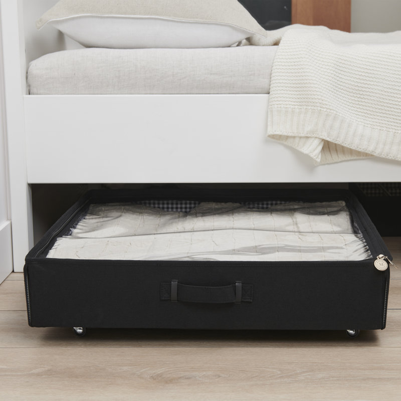 Martha Stewart Home Storage Organization Under the Bed For Clothes, Shoes, Blankets Collapsible Stackable Bin Container with Handles, Wheels and Clear Zip Top