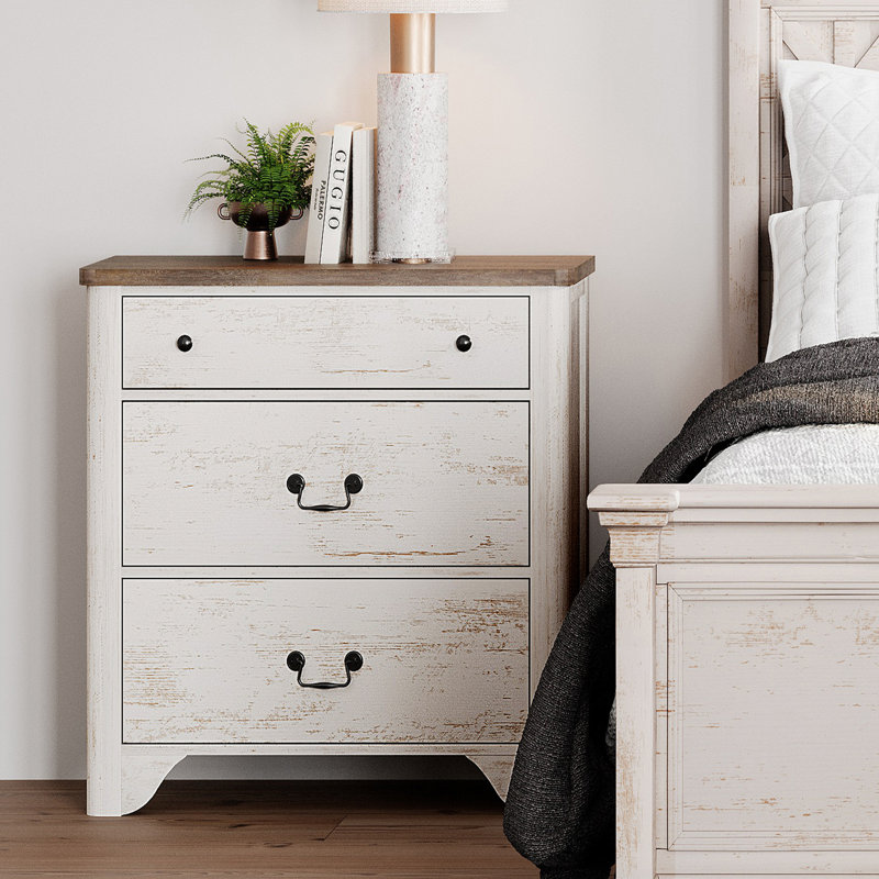 Haikey 31.5" Teen Dresser For Kids Room, 3 Drawer Dresser For Bedroom, White/Brown