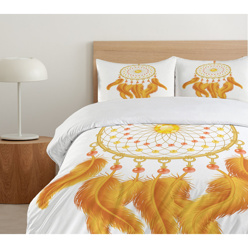 Twin Marigold White Aztec Dreamcatcher Duvet Cover Set