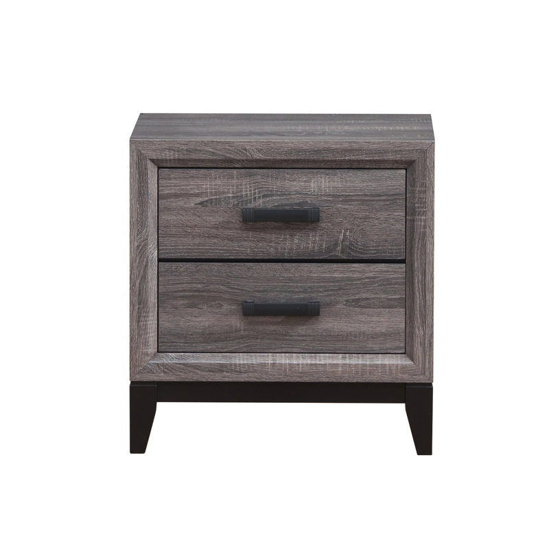 Table de chevet de chambre à coucher grise avec 2 tiroirs coulissants centraux, processus d'assemblage de la quincaillerie noire