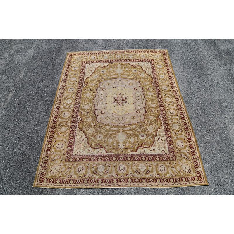 Noué la à la main one-of-type à main avant 1900 agra doré/rouge 9 pi 10 po x 12 pi tapis zone en laine 6 po Ohler