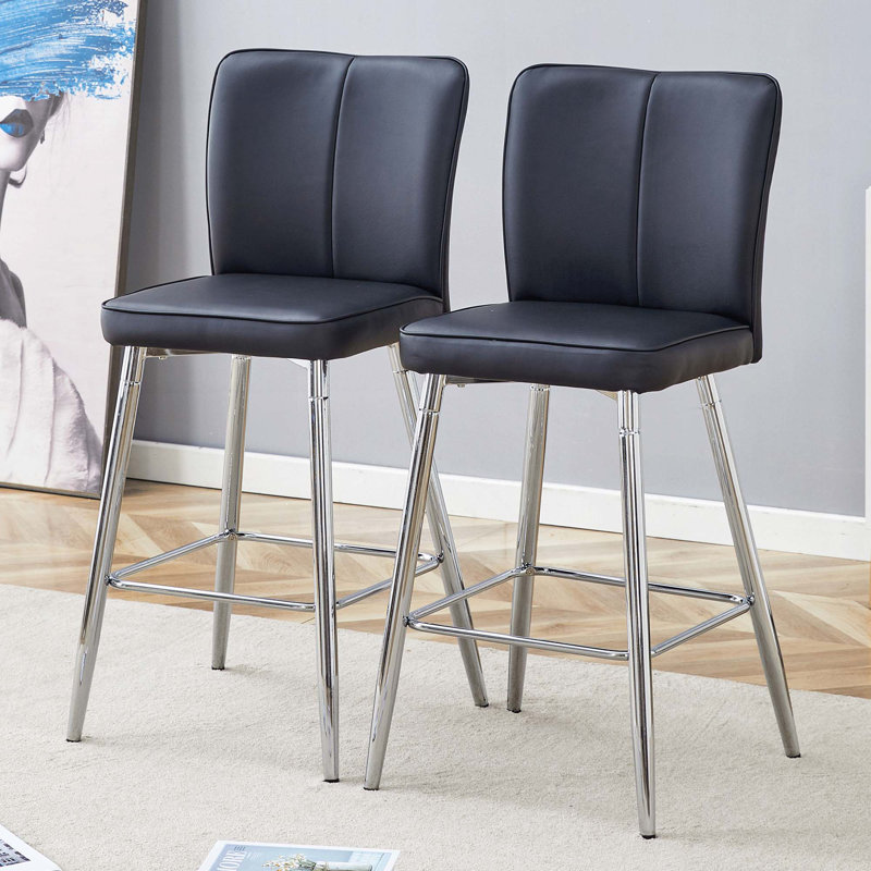 Tabouret de bar en polyuréthane revêtu de polyuréthane, Siège noir / cadre argenté