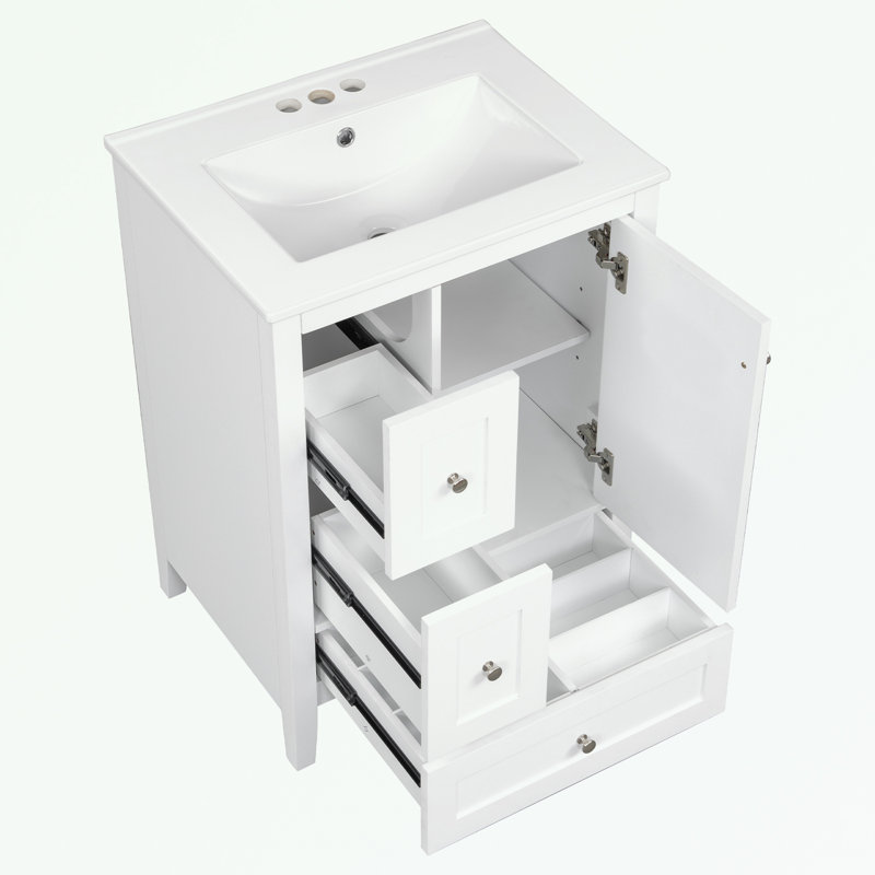 Bathroom Vanity with Storage drawer and Adjustable Shelf, White