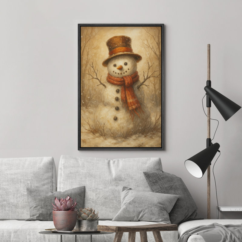 Bonhomme de neige avec chapeau et écharpe, H 24 po x l 16 po x P 1,5 po, Noir