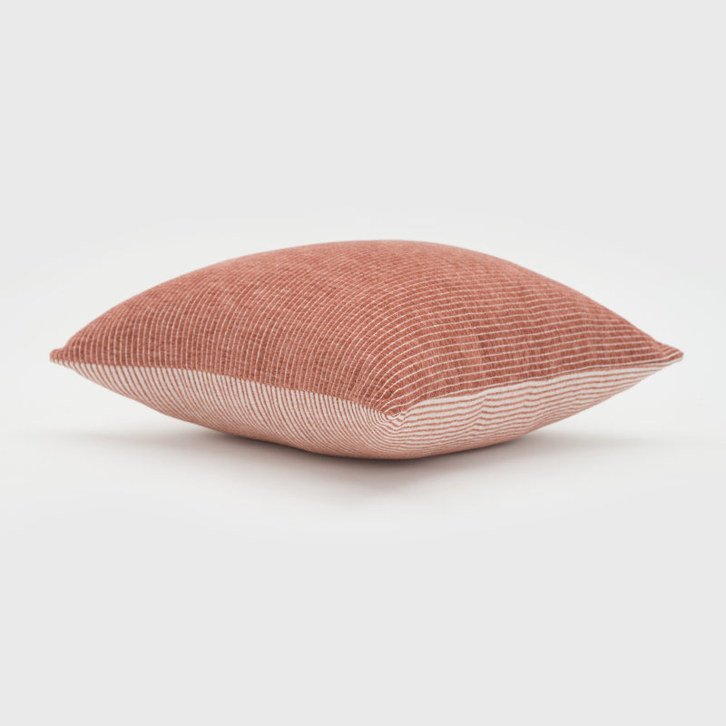 Elsa Reversible Woven Pinstripes Pillow, Copper Brown