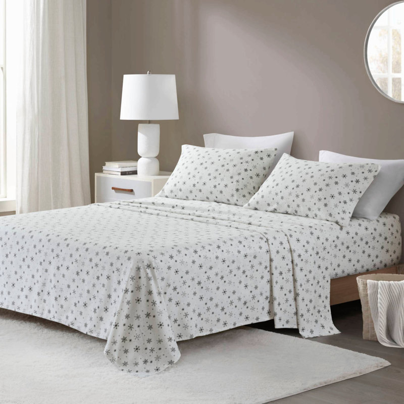 Ensemble de draps de luxe surdimensionnés 4 pièces Flocons de neige Noir Grand
