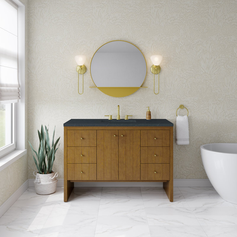 Hudson 48" Single Bathroom Vanity Set, Charcoal Soapstone, 8" Widespread, Honey Oak