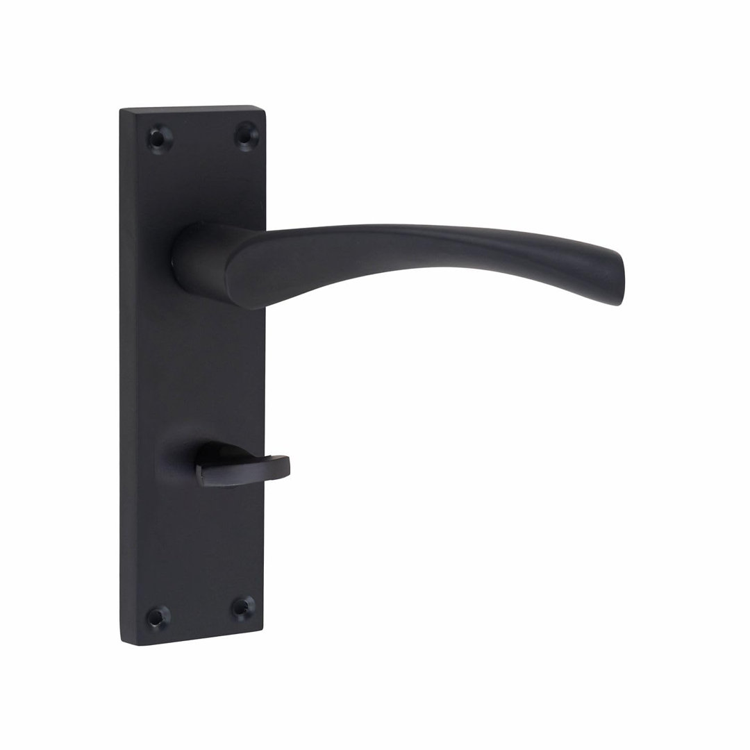 Victorian Scroll Astrid Door Handles Bathroom WC Toilet Complete in Matt Black Finish with (GG) 64mm Bathroom Mortise Lock - 150mm x 40mm Backplate