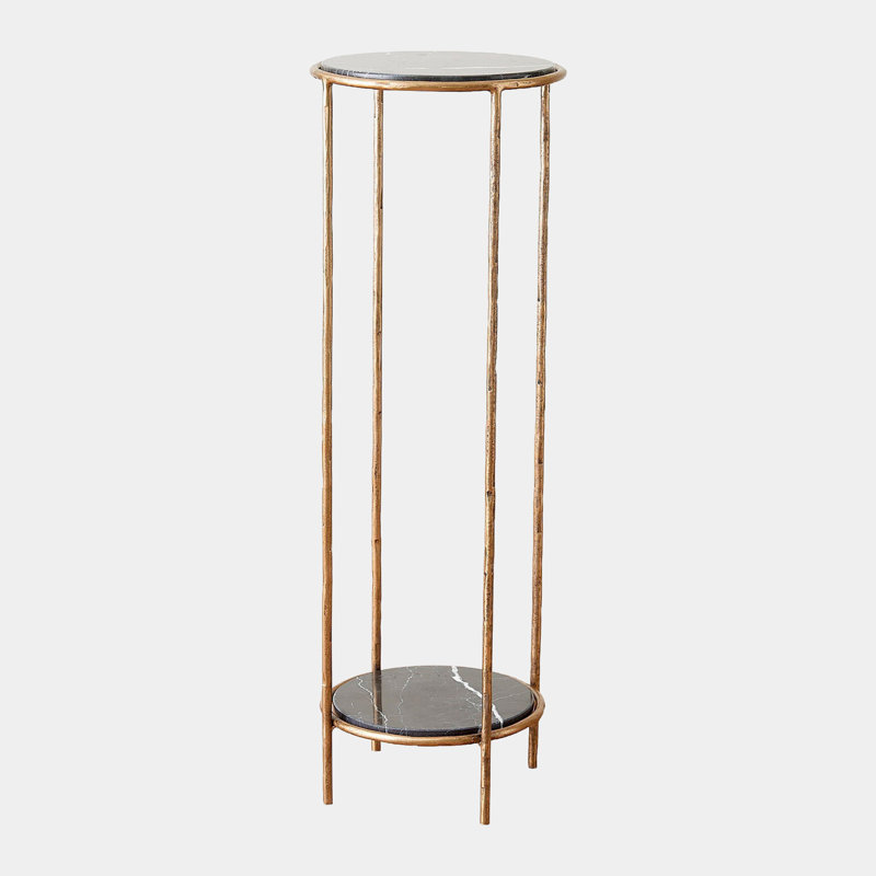 Iron Marble End Table, 32" H x 11" W x 11" D, Brass