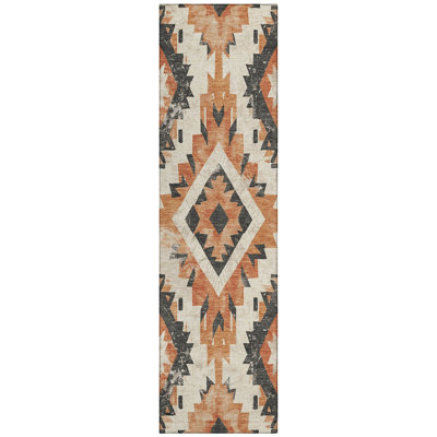 Machine Washable Indoor/Outdoor Xhevrie Terracotta Rug