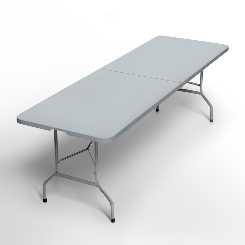 8ft Plastic Folding Table, Portable Bi-Fold Event Table, Indoor Outdoor Picnic Card Table with Carrying Handle, Gray