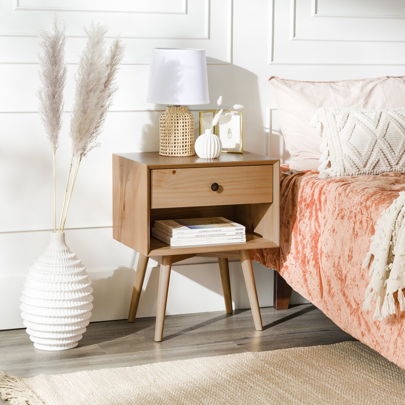 Solange 49.8cm W Solid + Manufactured Wood Bedside Table, Natural Pine, Natural Pine